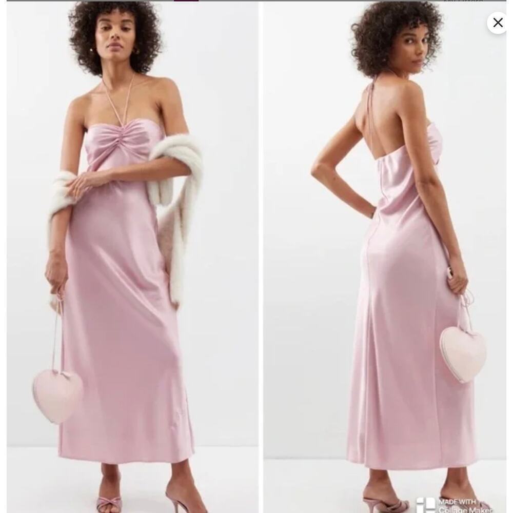 Reformation Valora Satin Halter Maxi Dress in Color Babygirl Pink Size 10